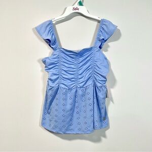 🟤2/$25 NEW Justice Girls Babydoll Eyelet Flutter Sleeve Shirt (size M & L)